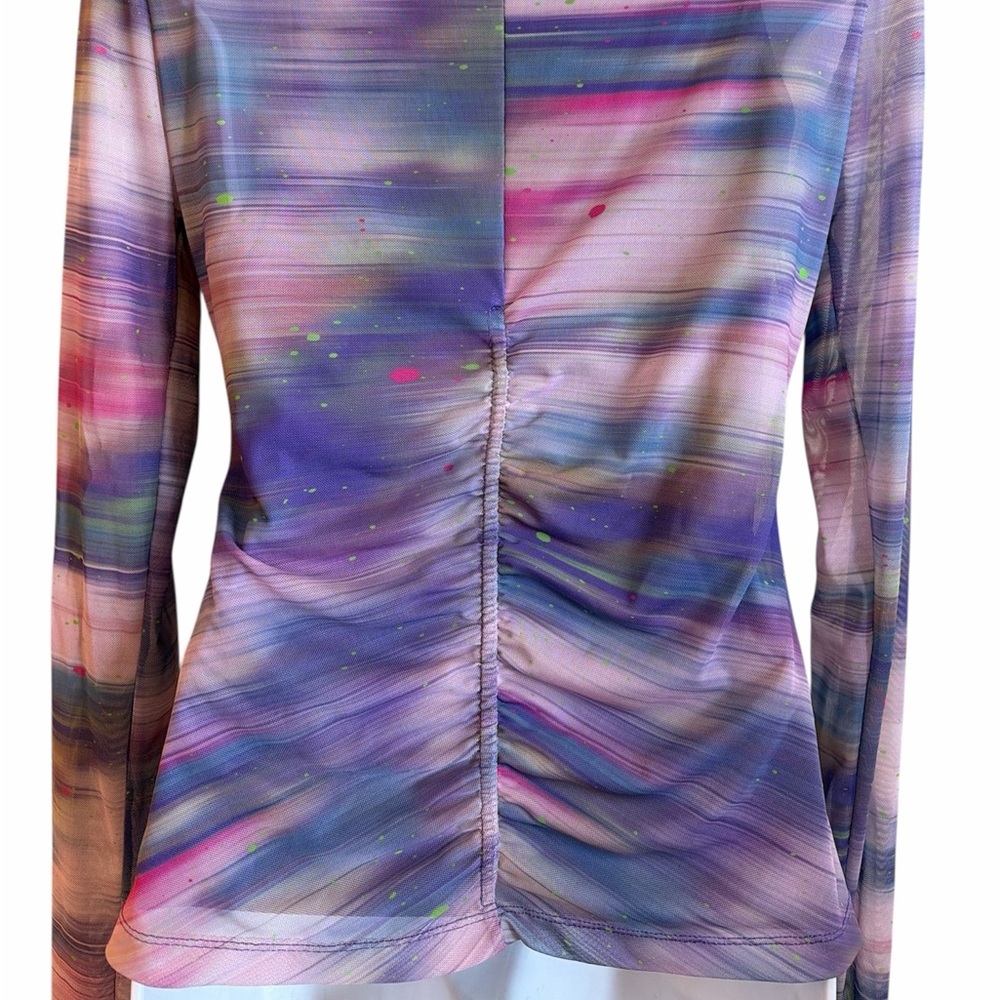 Anthropologie Mesh Top Size Medium Purple Pattern Double Layer Long Sleeve - Picture 8 of 15
